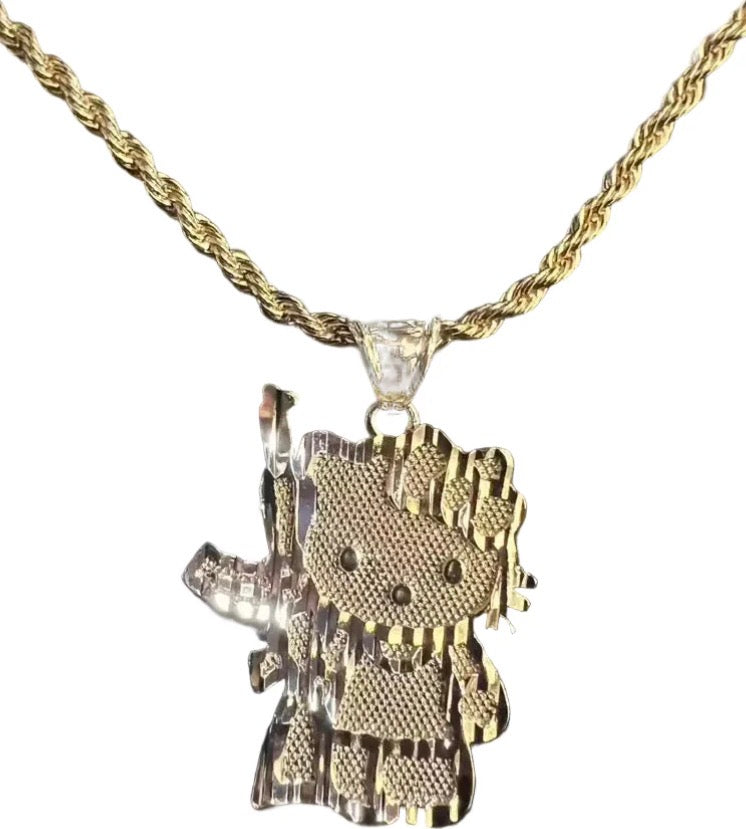 Hello kitty Steel Gold Plated Pendant With Link Chain